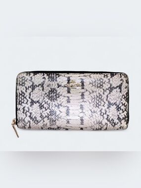 Coach Python Embossed Zip Wallet Black White Snake Exotic Print Accordion Style